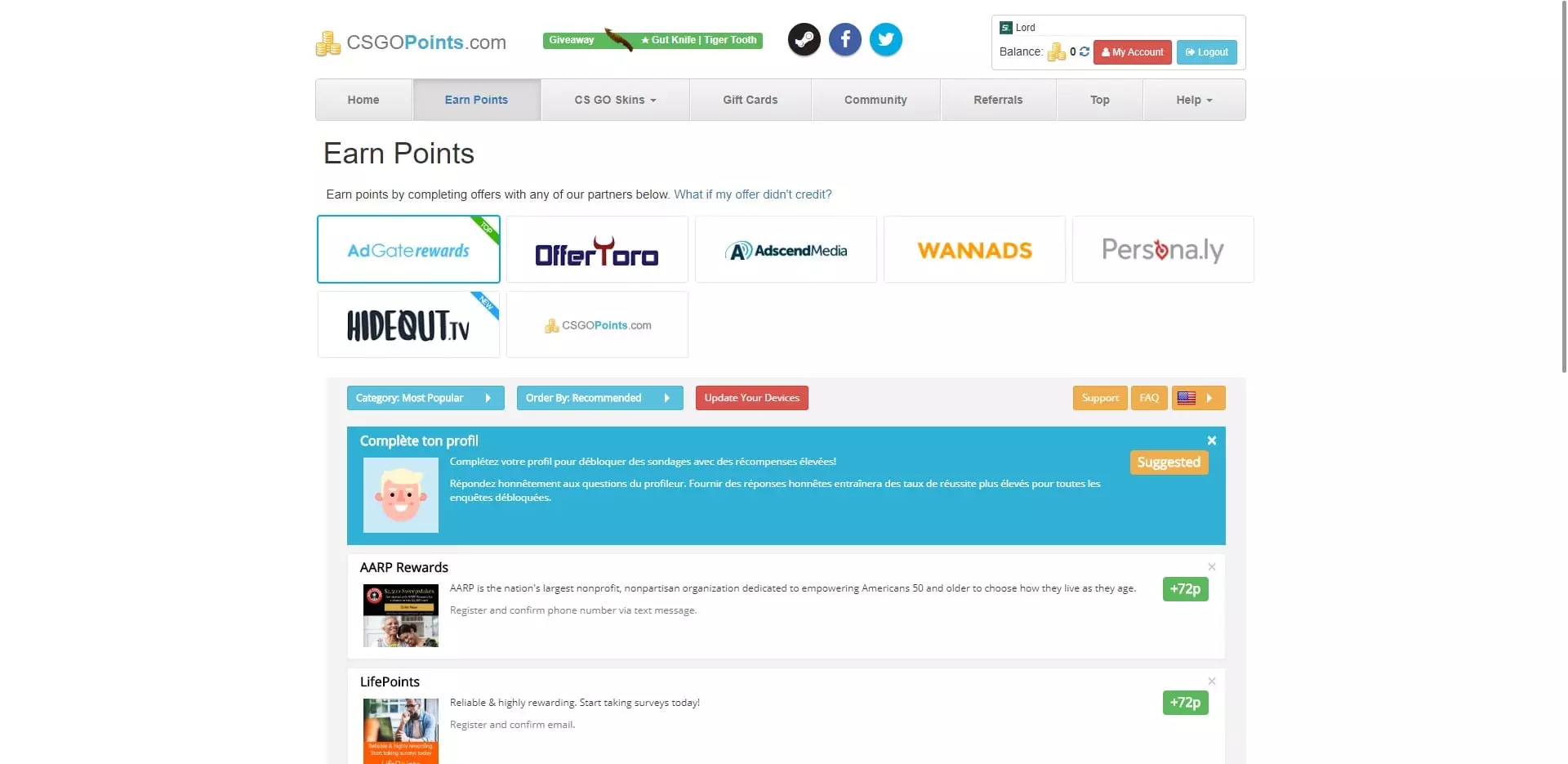 CSGOPoints Earning Offers