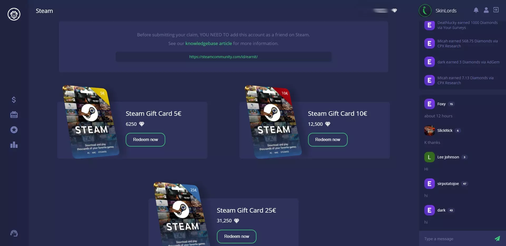 EarnIt.GG Steam Withdrawal