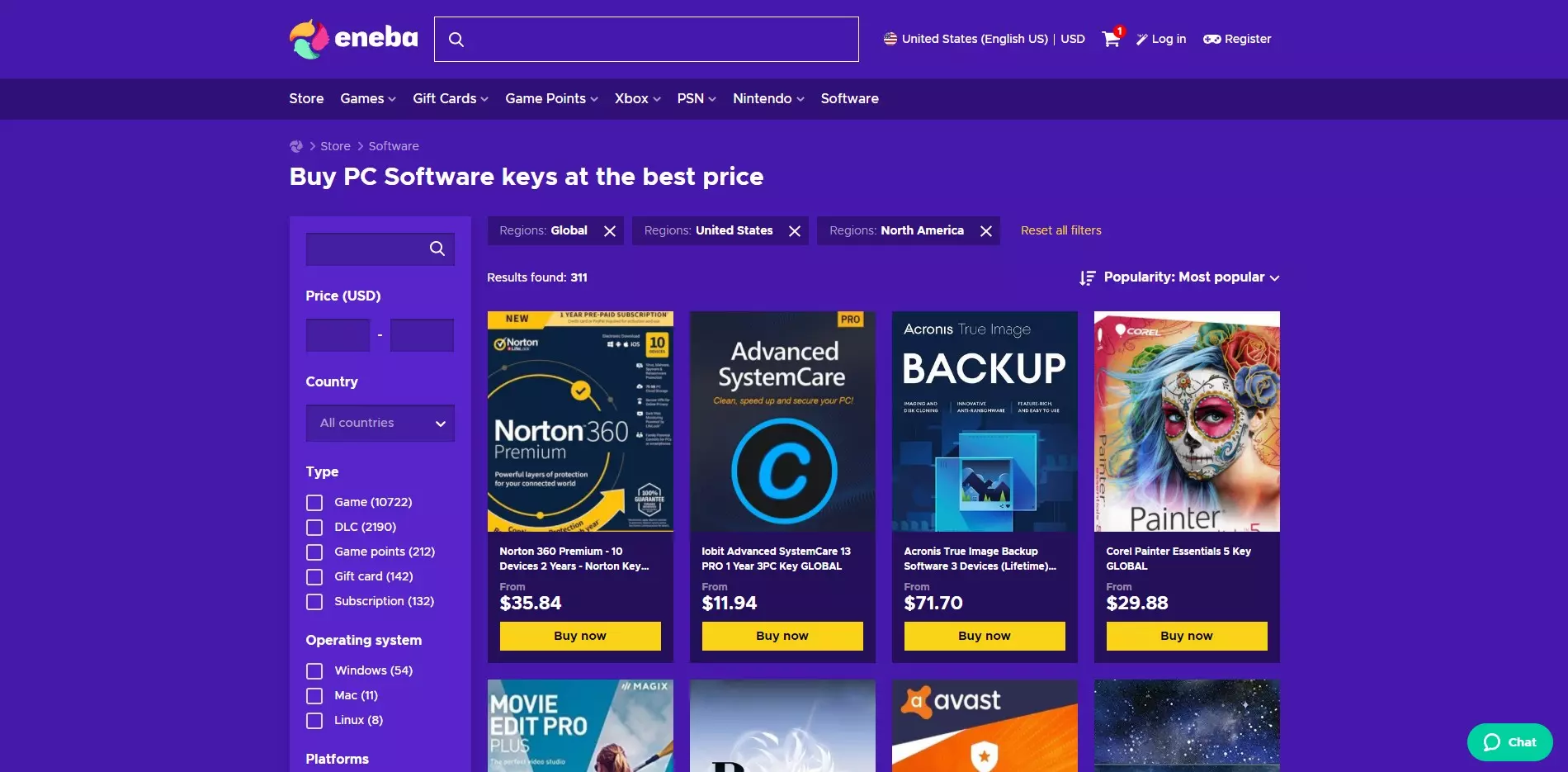 Eneba Software Key Selection Page