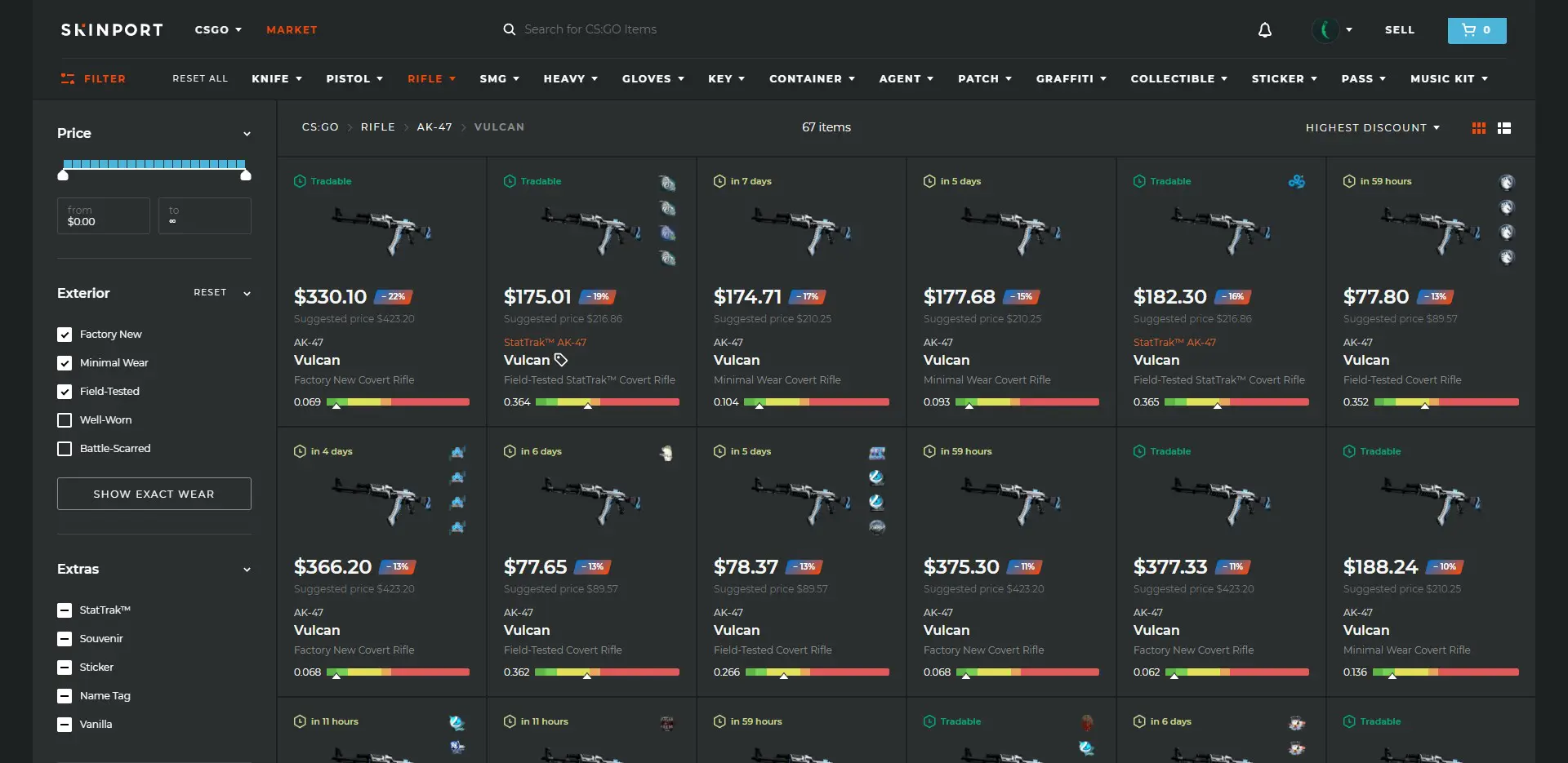 SkinPort CSGO Market AK47 Vulcan Best Deals