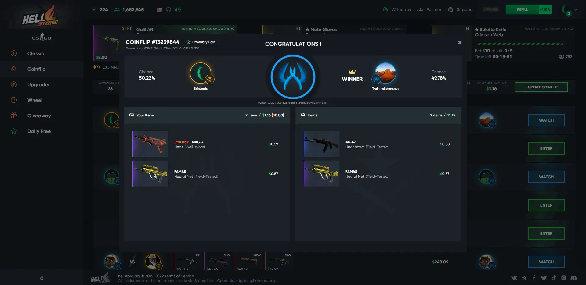 Hellstore Coinflip Gamemode Results