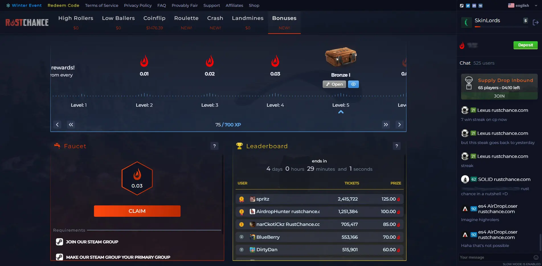 RustChance Daily Bonuses