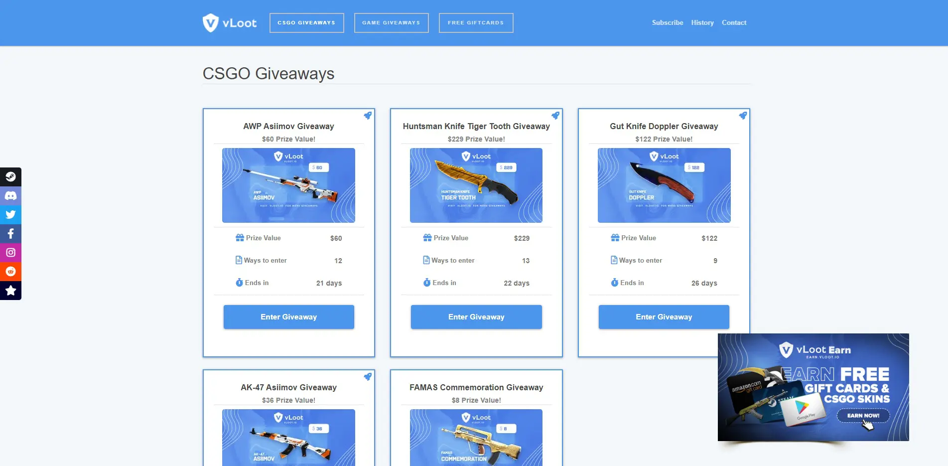vLoot Giveaways Landing Page