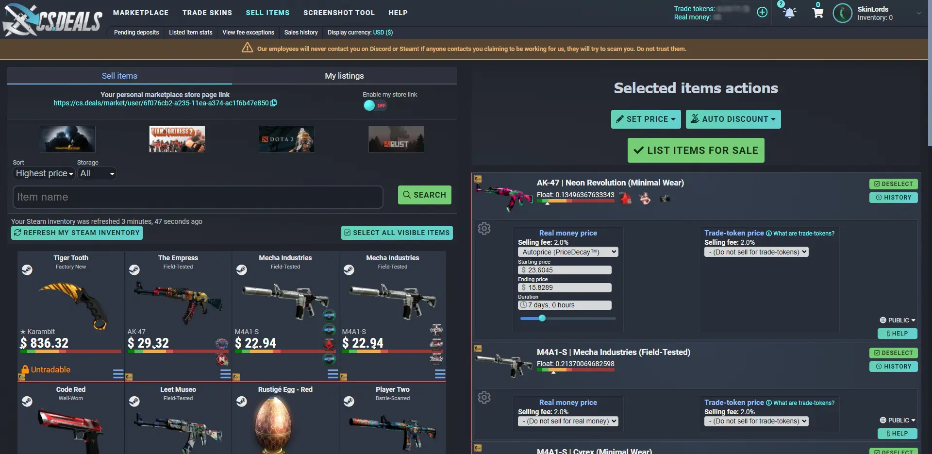 CS.Deals Item Selling Page