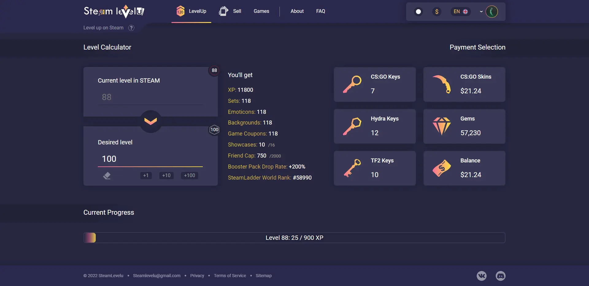 SteamLevelU Level Up Dark Mode