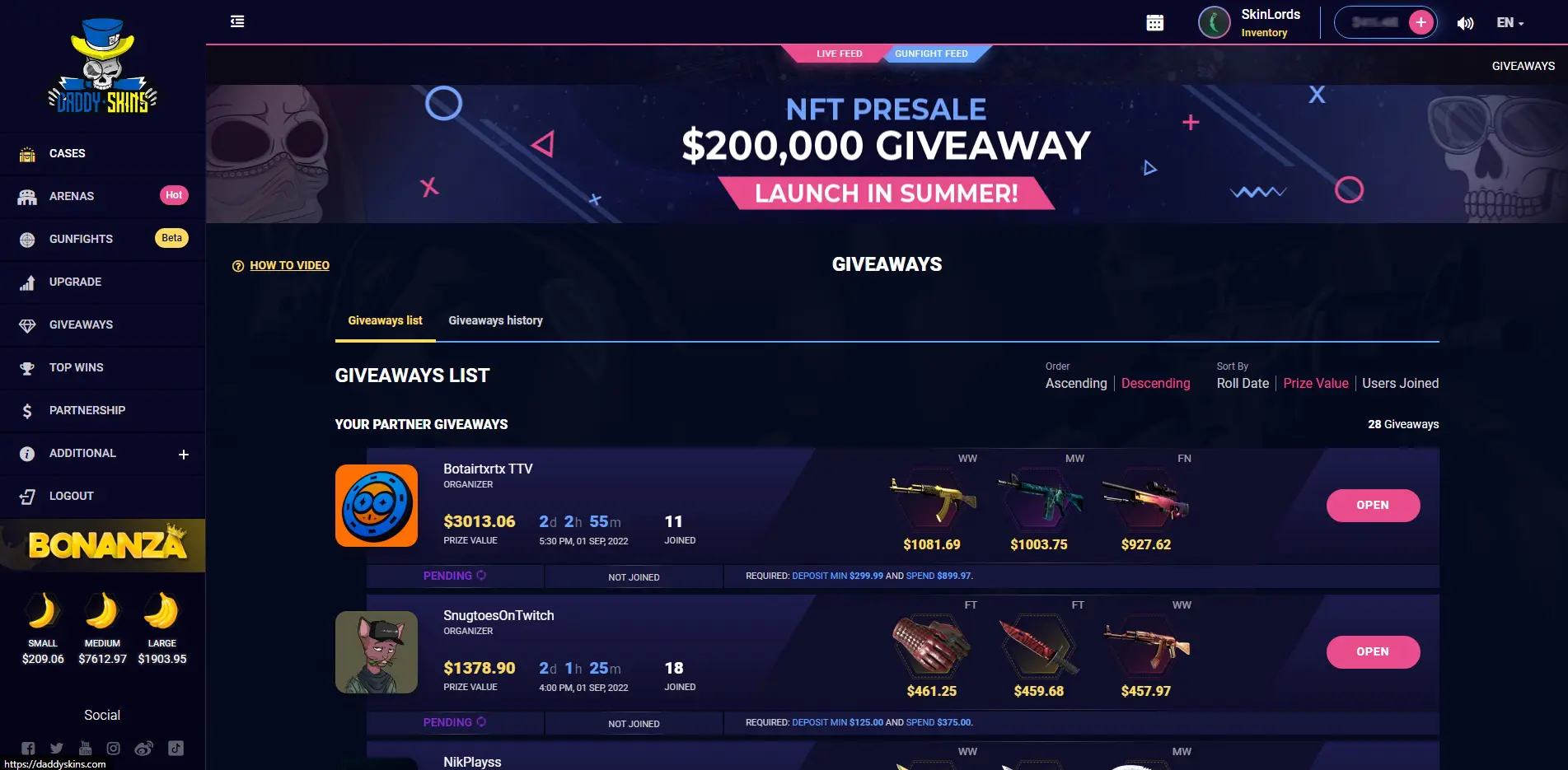 DaddySkins CSGO Skin Giveaways