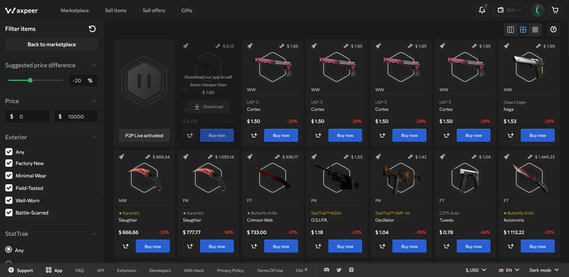 Waxpeer Live P2P Marketplace