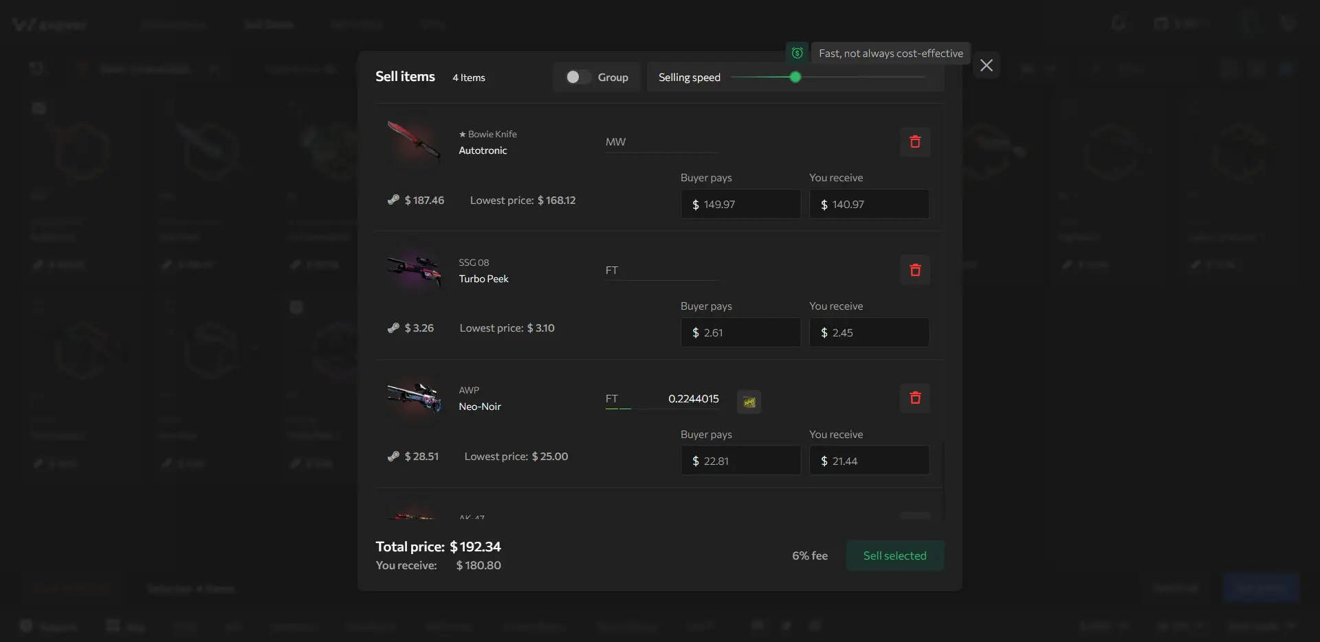 Waxpeer Selling Items