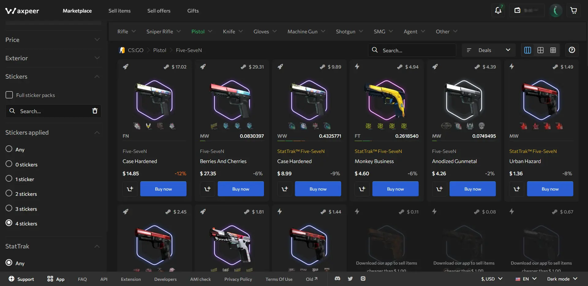 Waxpeer Marketplace Sort By Stickers