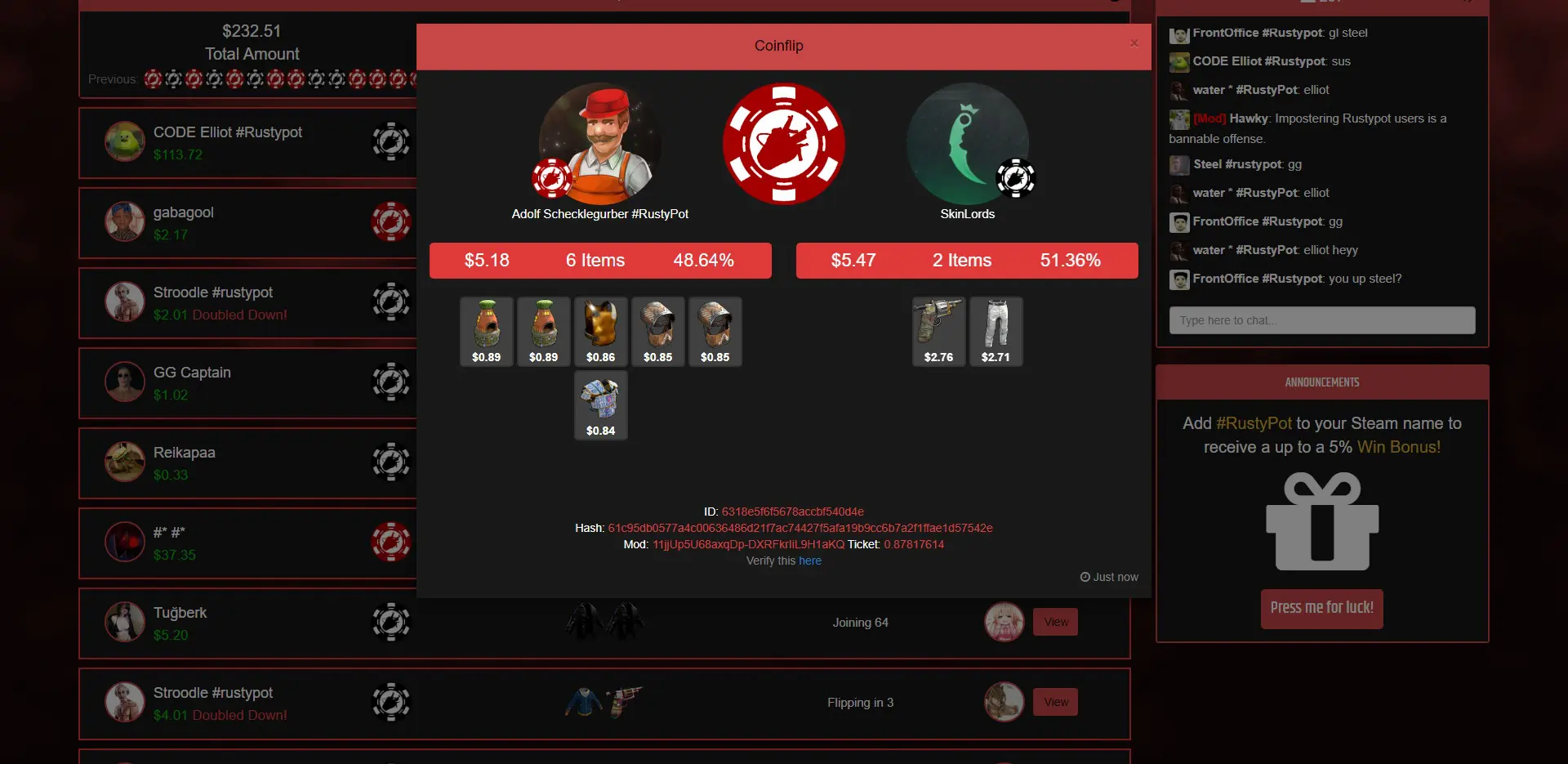 RustyPot Coinflip Game Overview