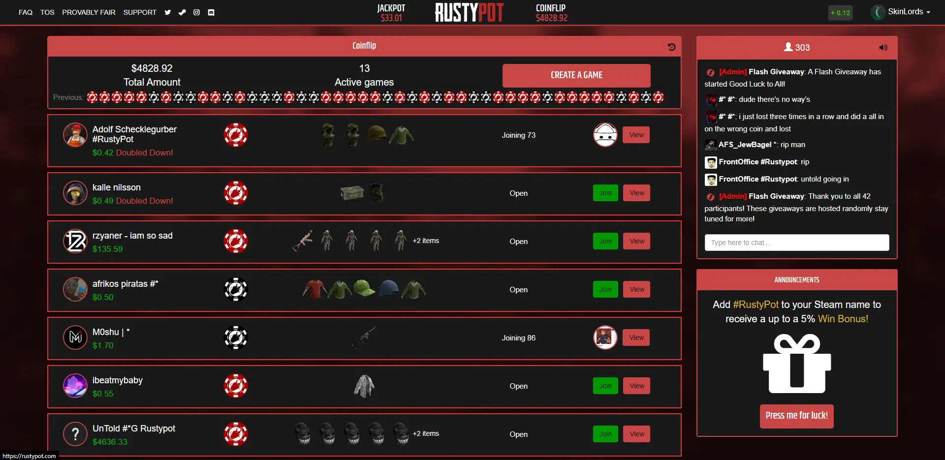 RustyPot Coinflip Games