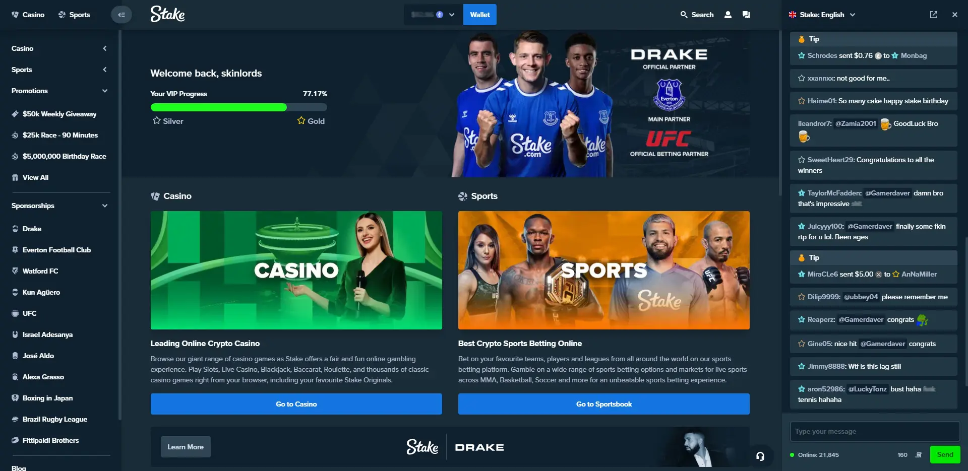 Stake.com Home Landing Page