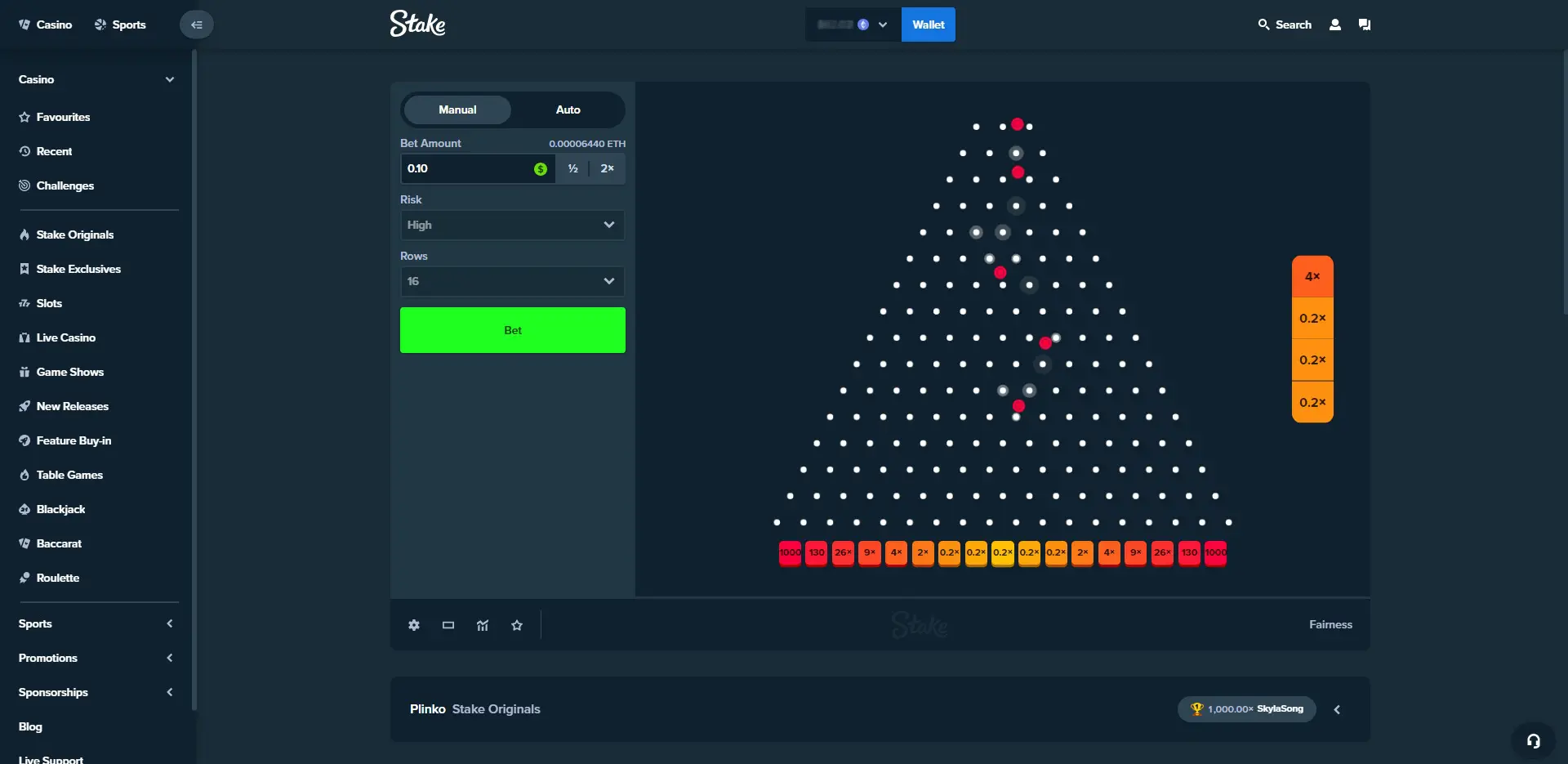 Stake.com Original Plinko Gamemode