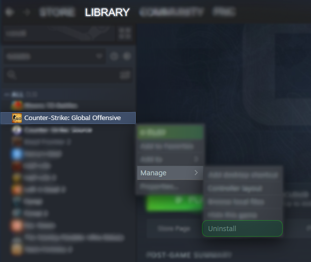 Uninstalling Counter-Strike Global Offensive Steam