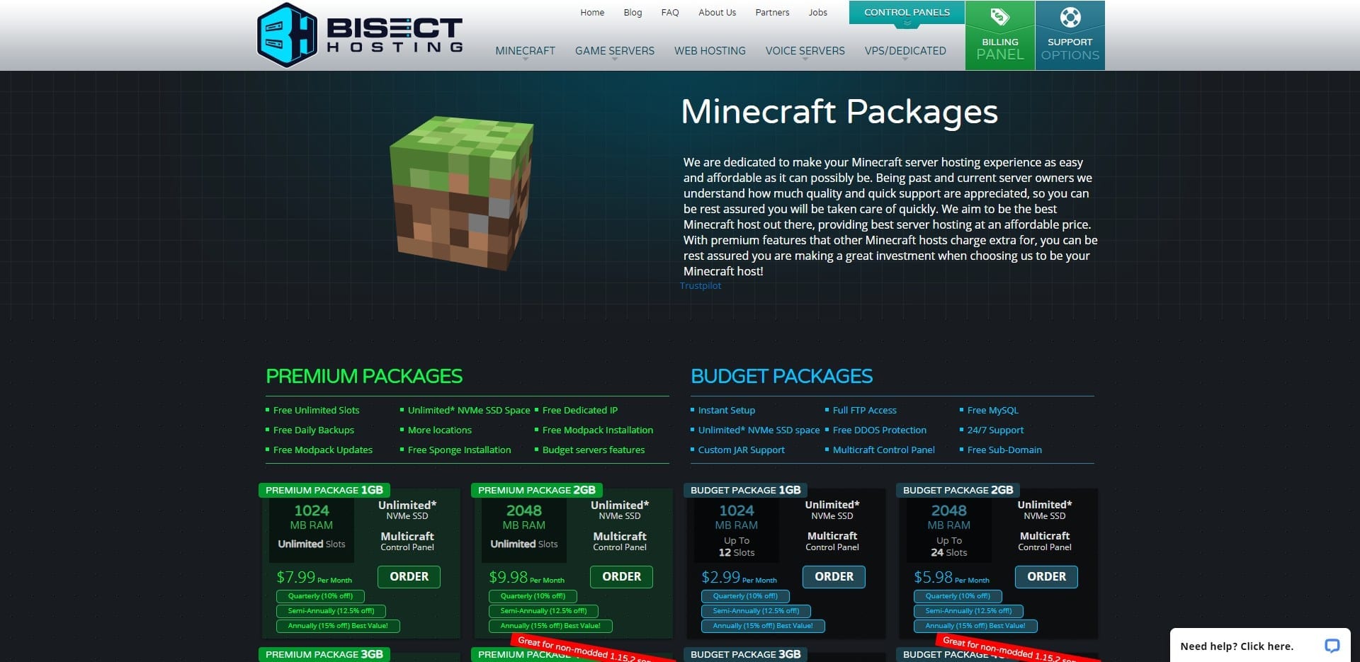 Bisect Hosting Minecraft Server Packages