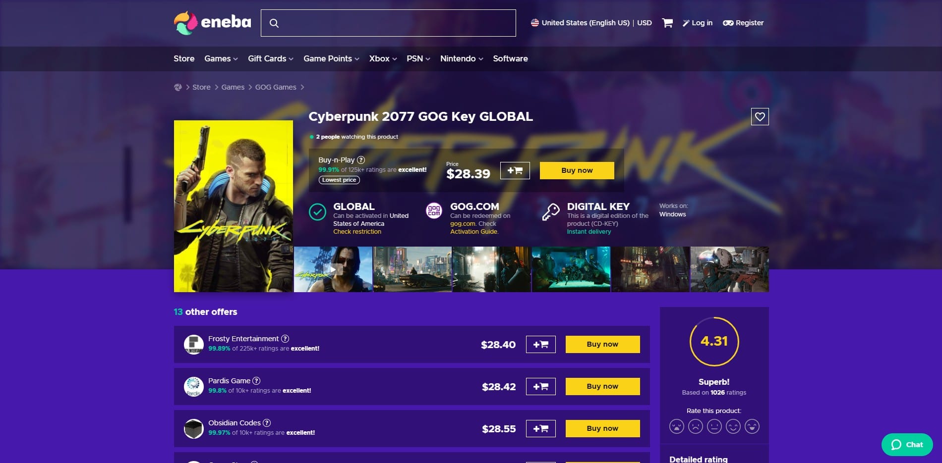 Eneba Cyberpunk 2077 Game Page