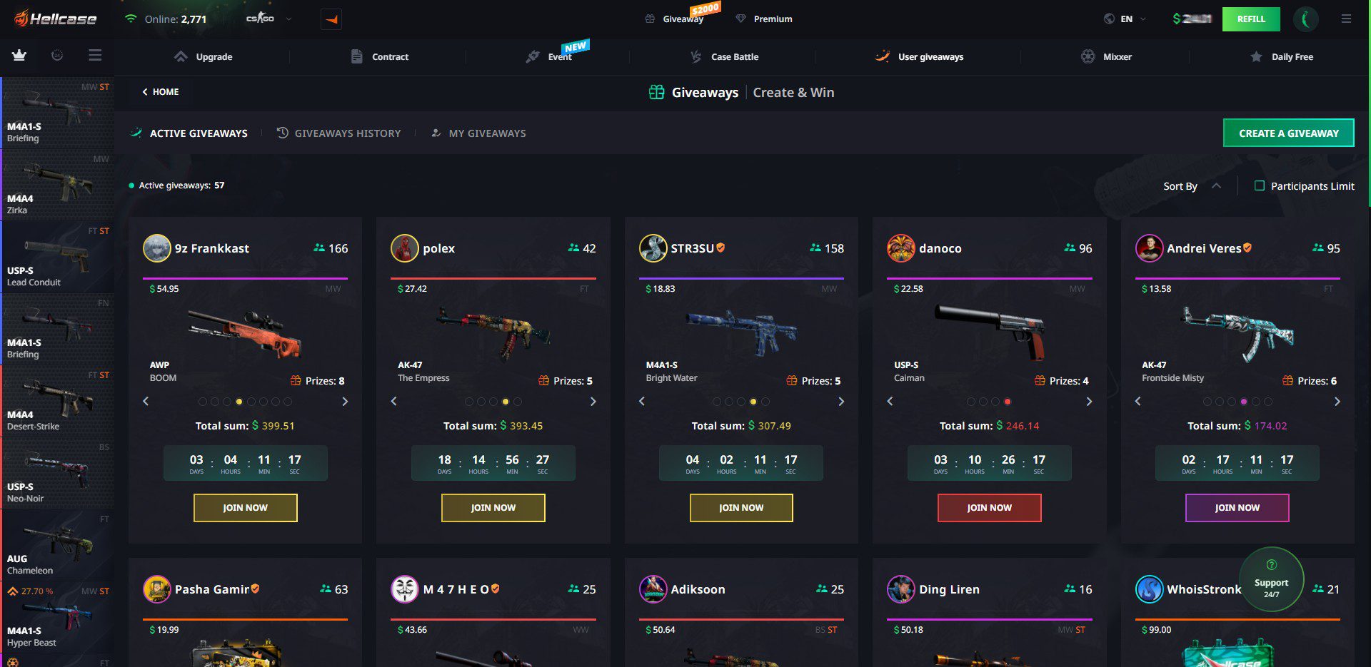 Hellcase User Giveaway Page