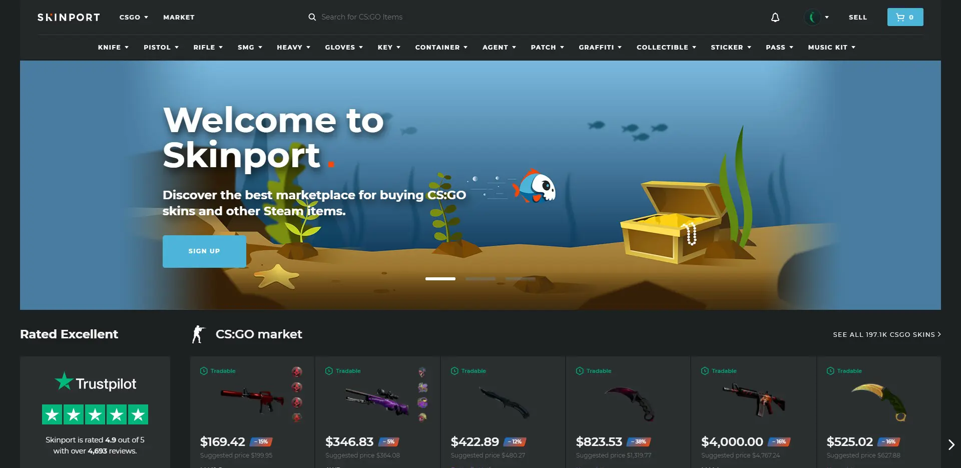 SkinPort CSGO Markt-Homepage