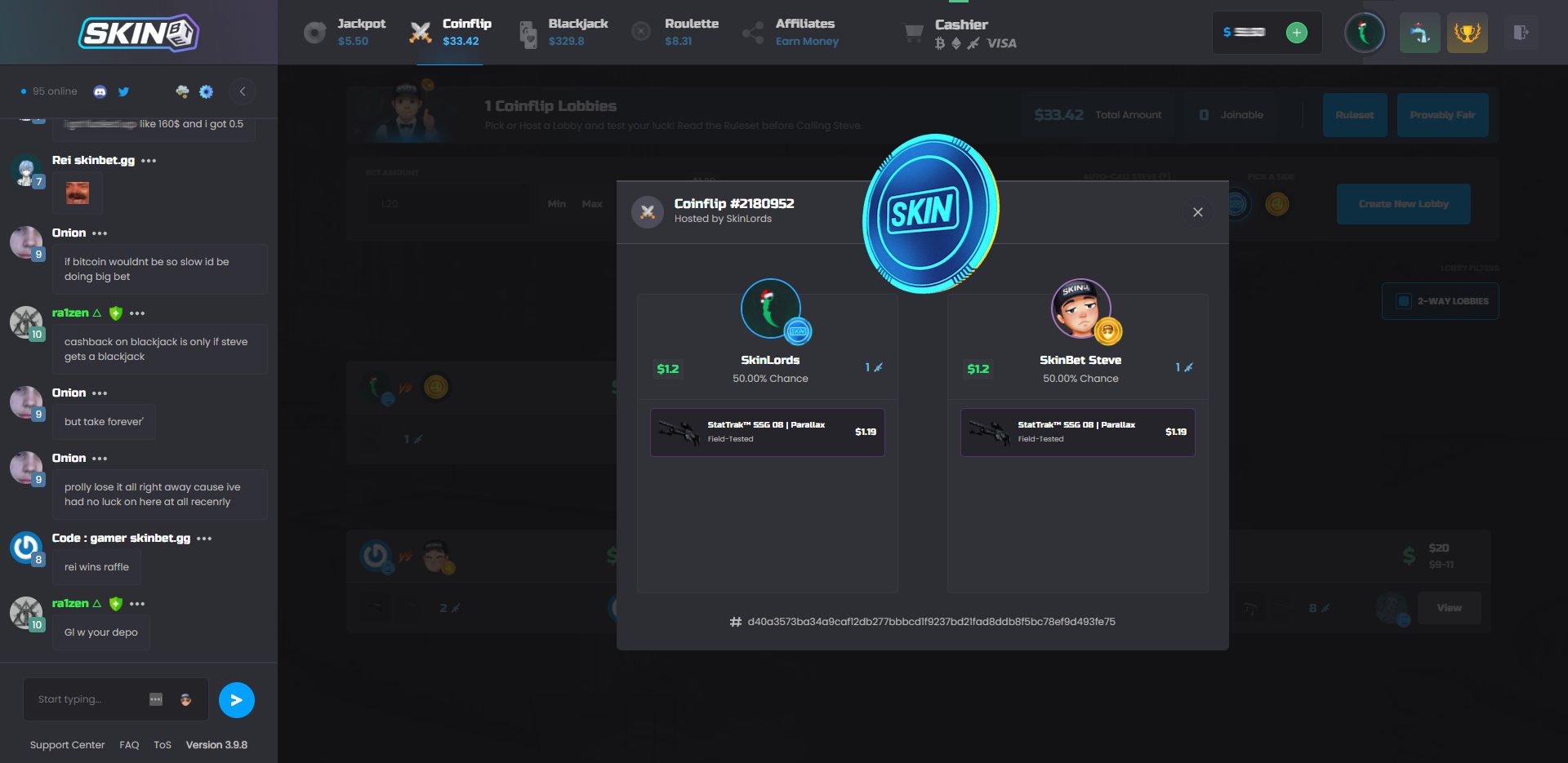 SkinBet Coinflip Gamemode Active