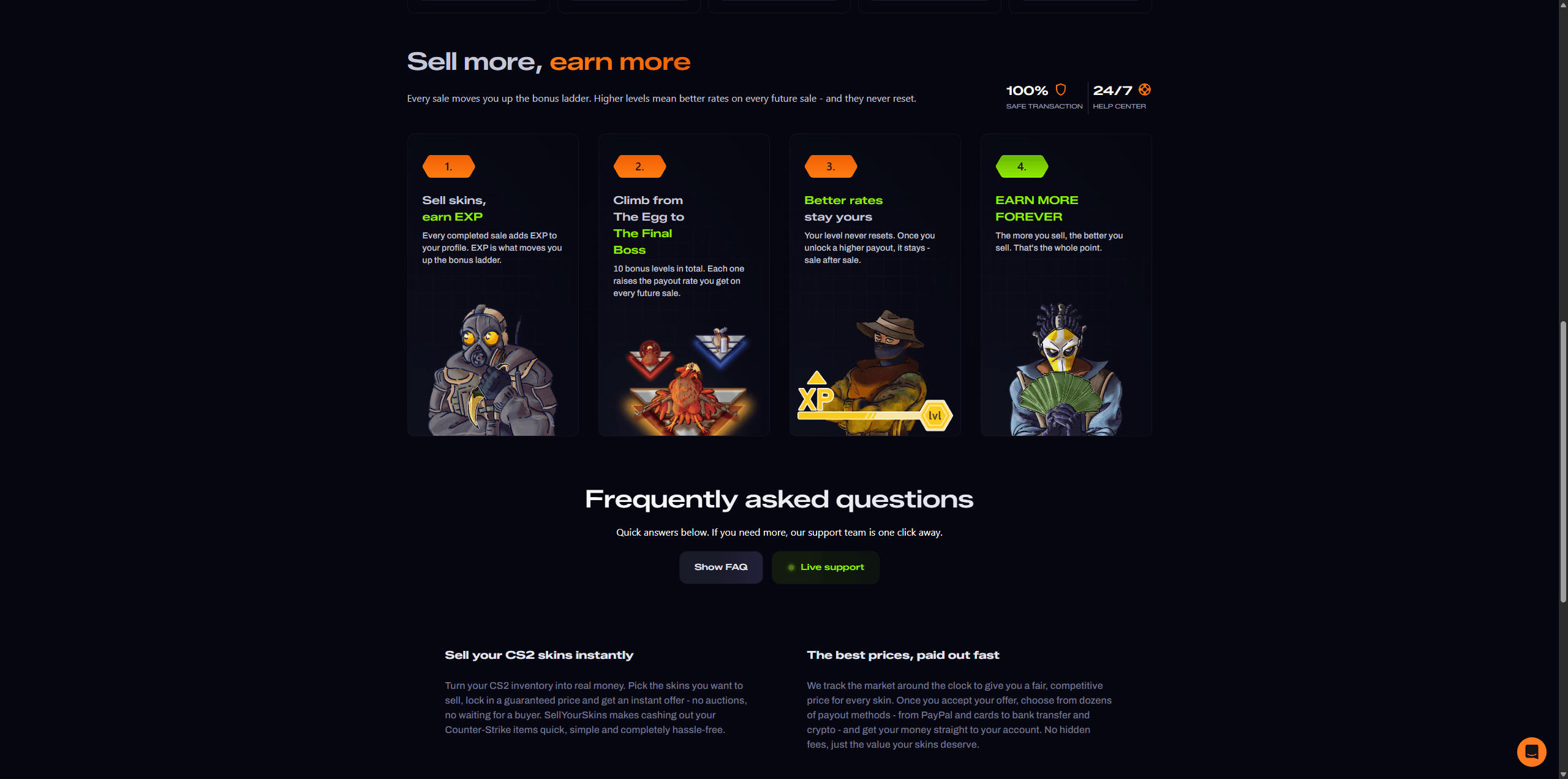 SellYourSkins home page rewards system
