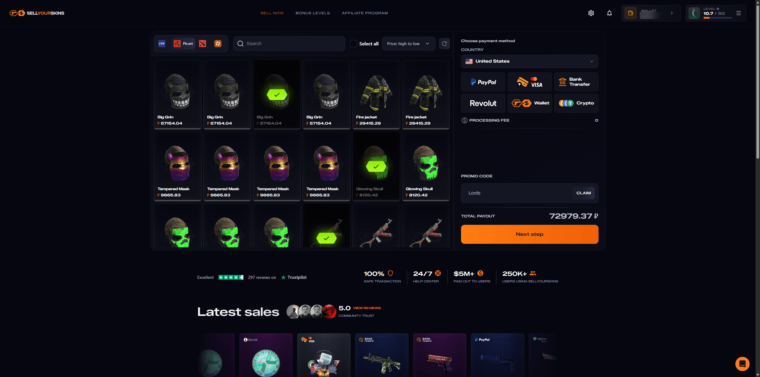 SellYourSkins sell rust skins for cash