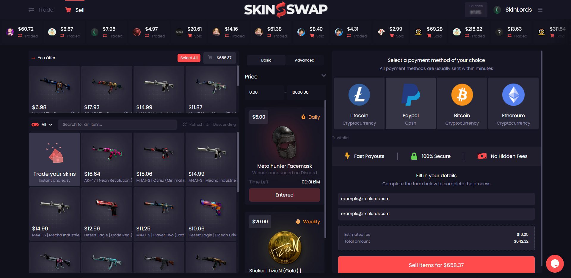 SkinSwap Pieles de venta instantánea
