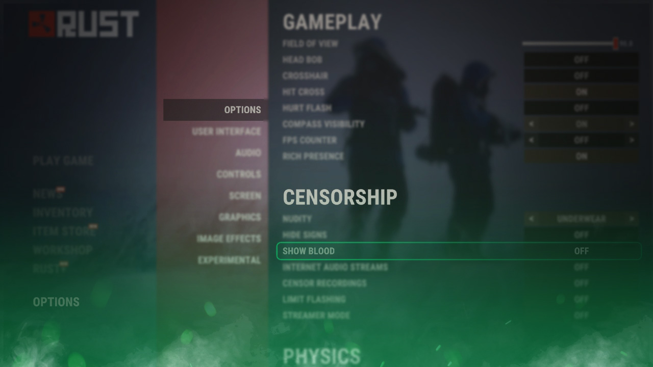 How to Turn Off Showing Blood in Rust