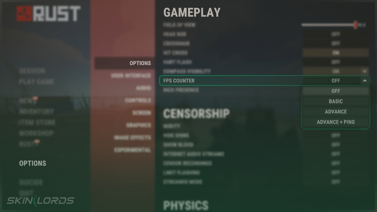 Show FPS Counter and Ping Rust Setting