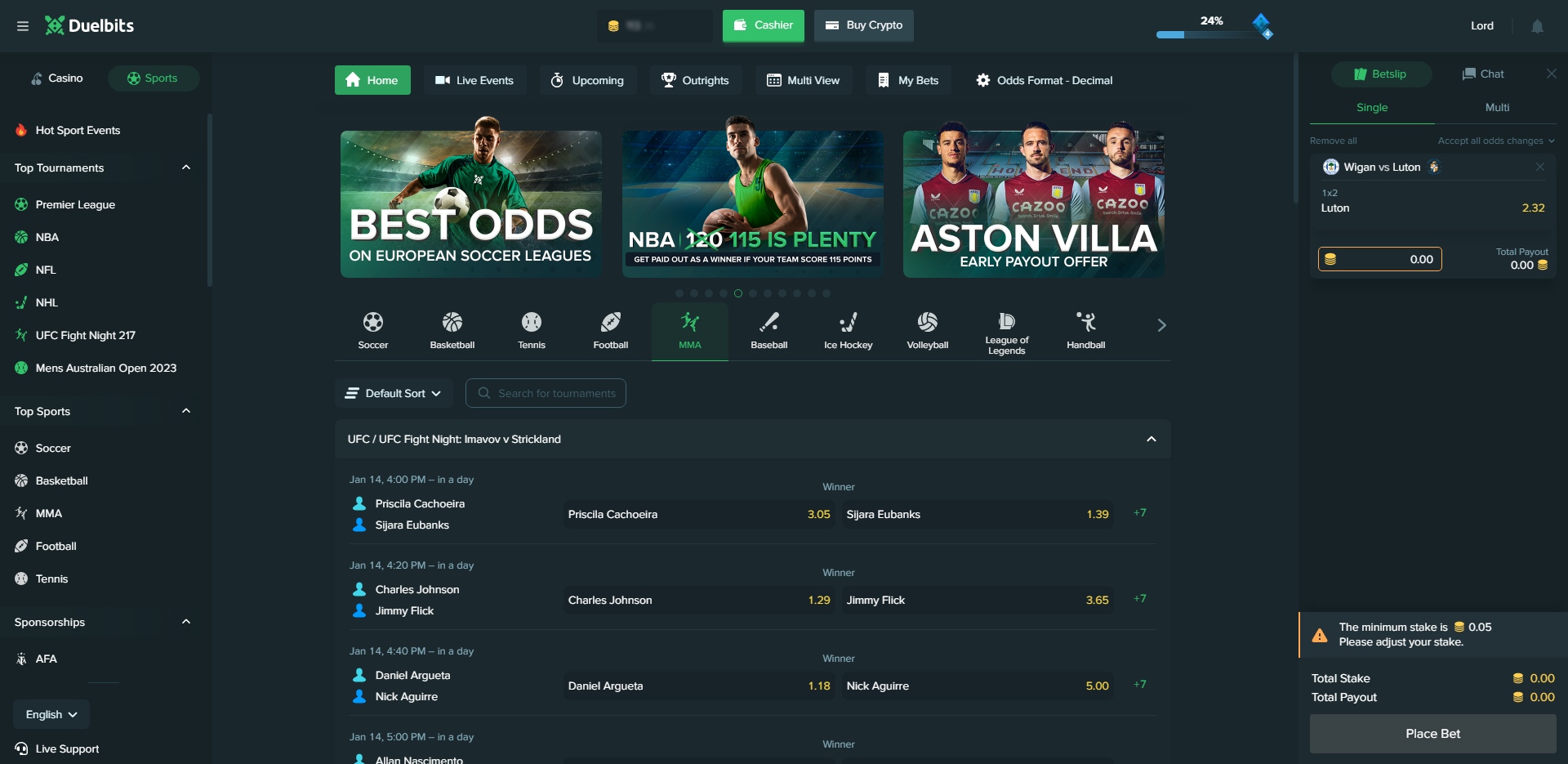 Duelbits Sports Betting Overview