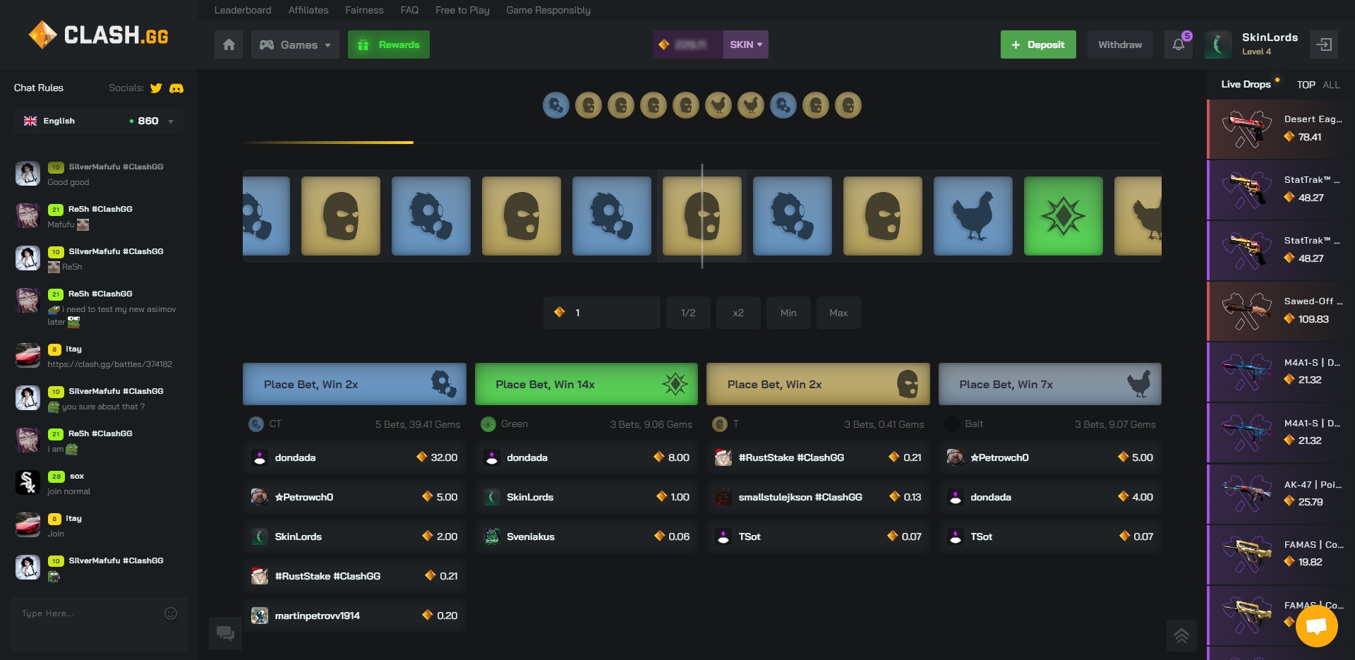 Режим игры в рулетку ClashGG