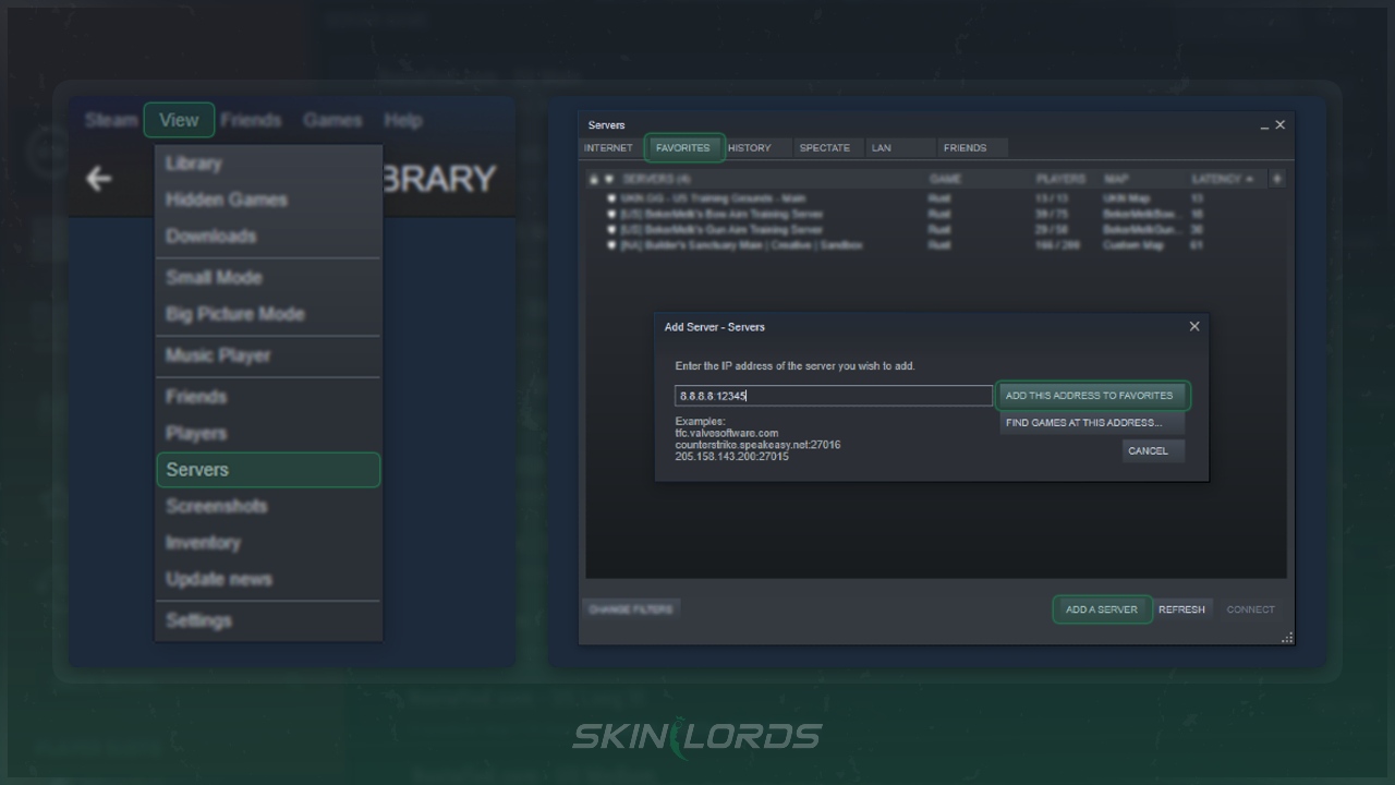 Add Steam Server to Favorites