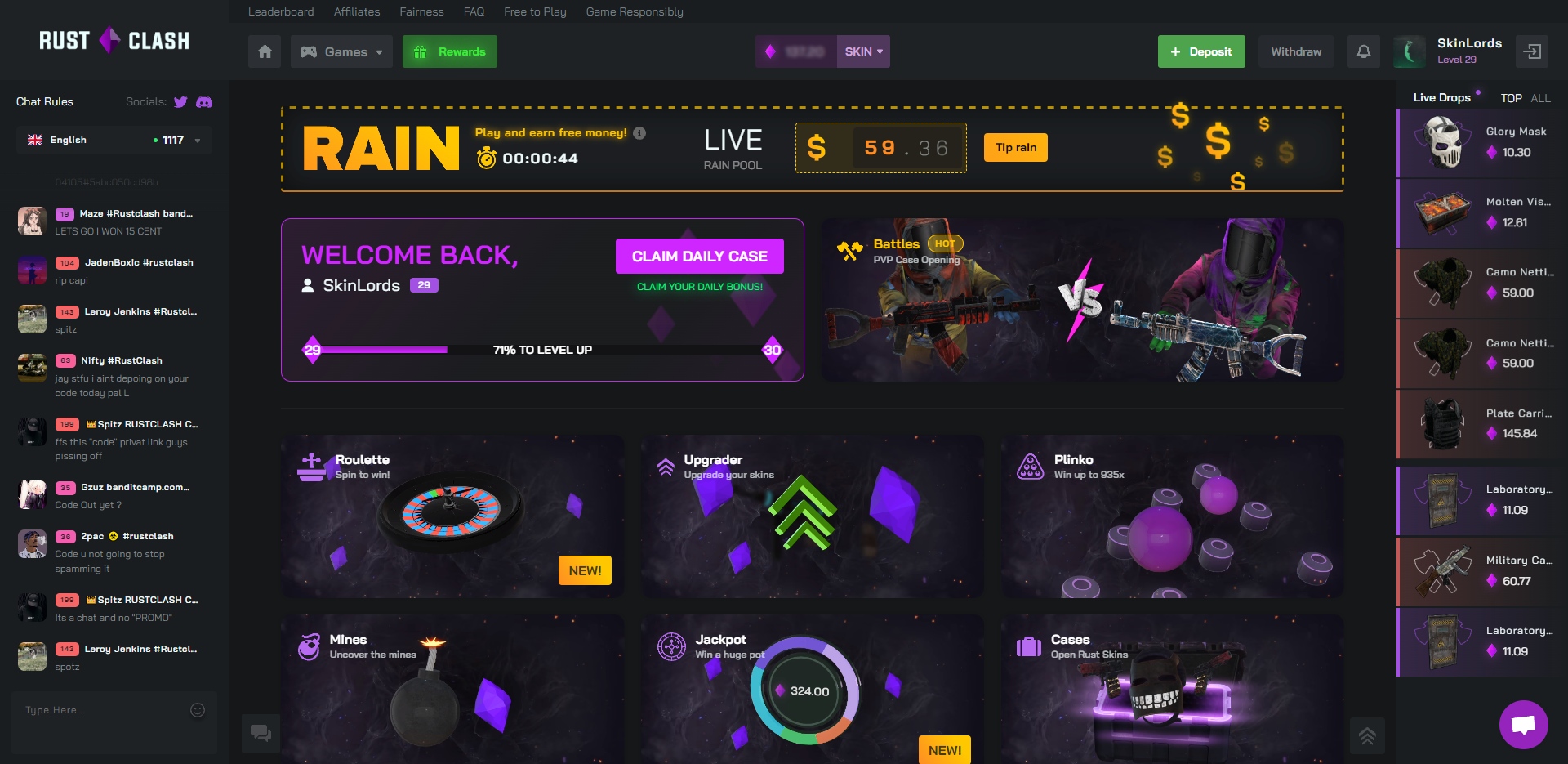 RustClash Home Landing Page