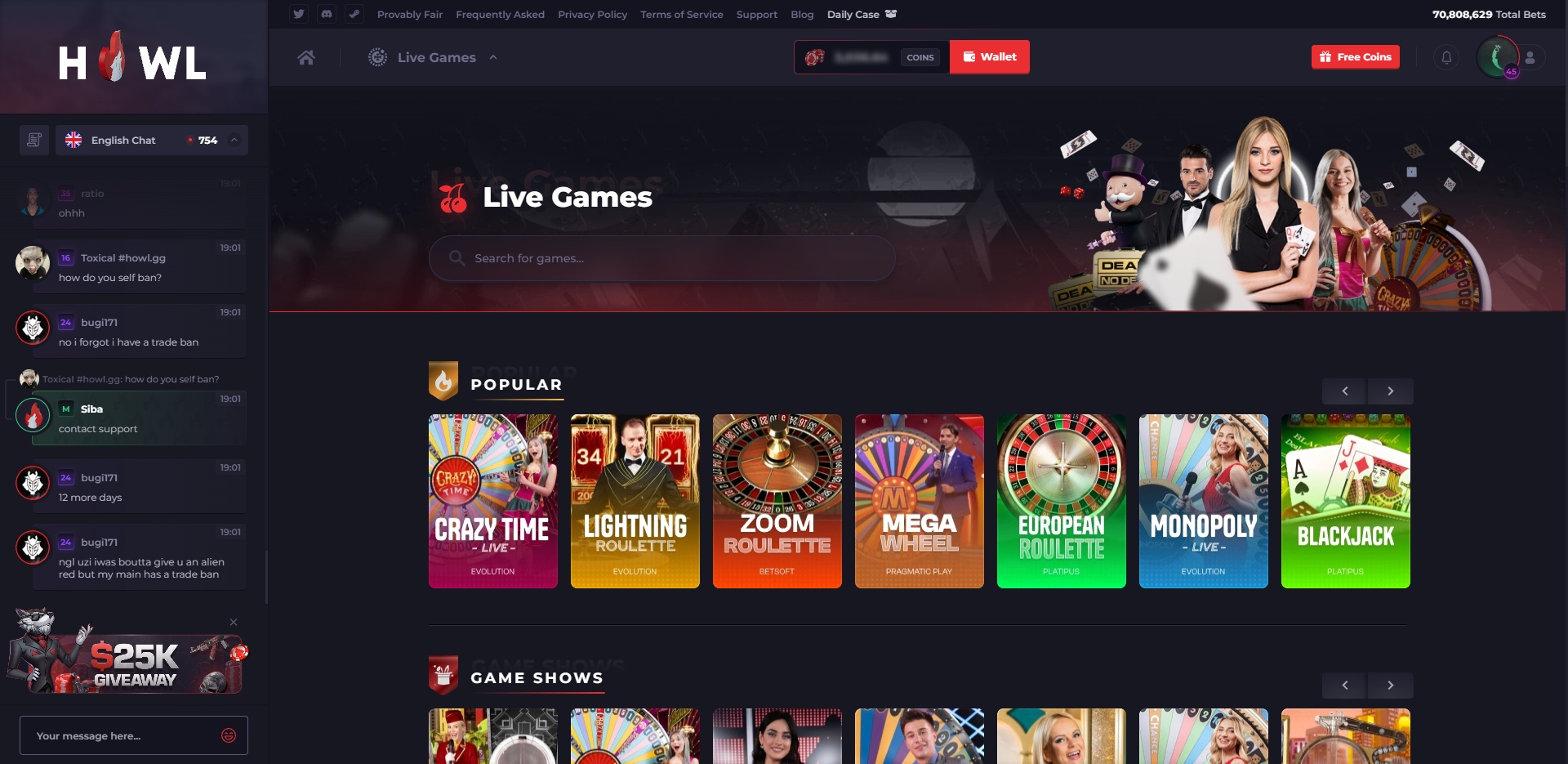 HowlGG Live Games Overview