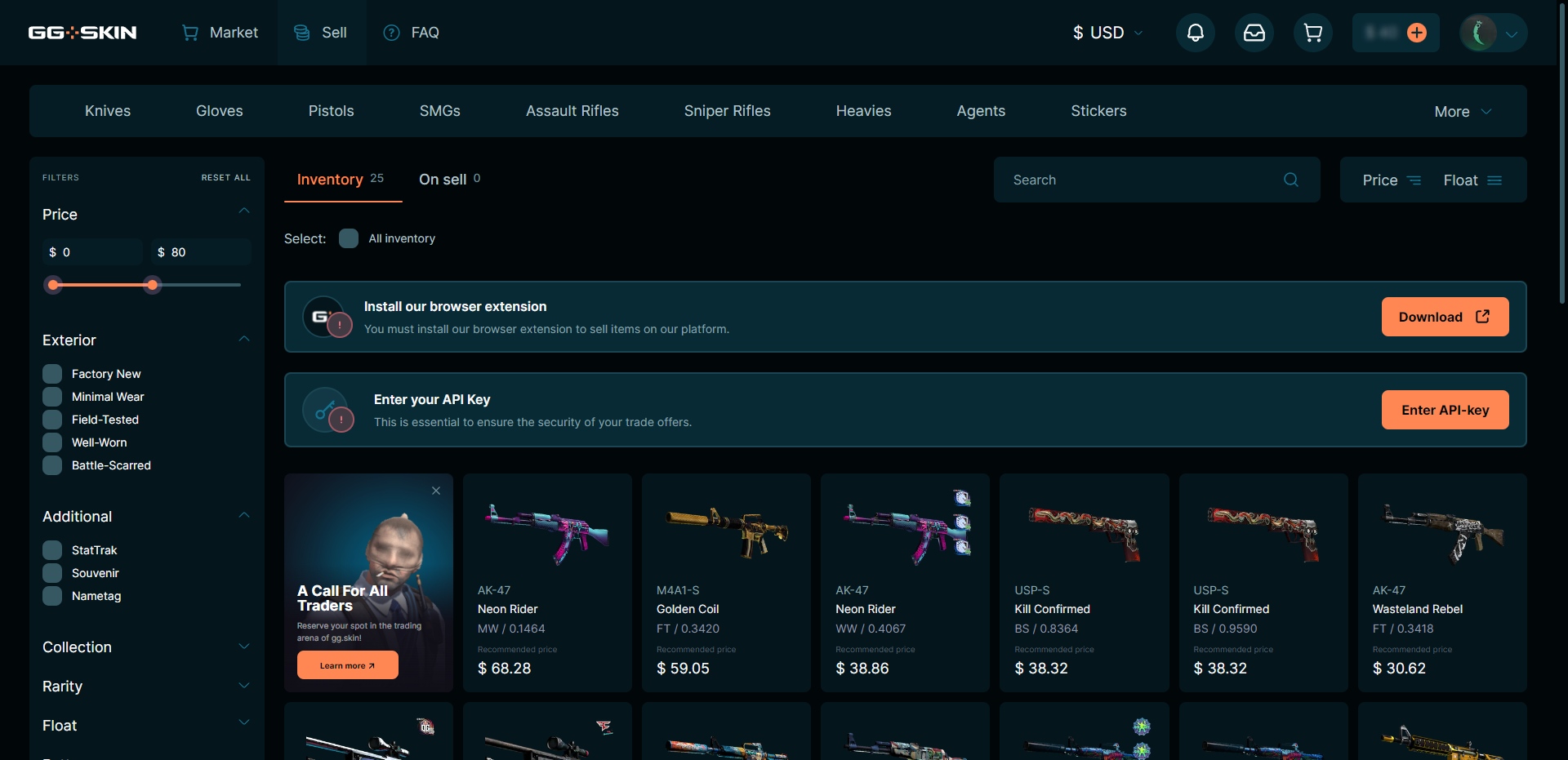 GGSkin Selling Items Page