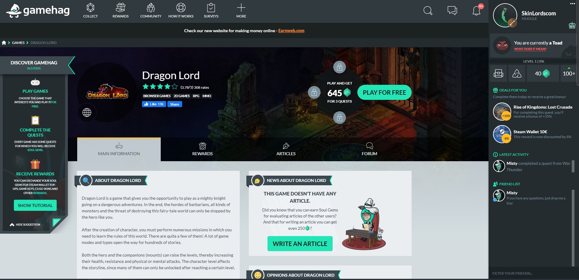 Gamehag.com Tarea de recompensa Dragon Lord