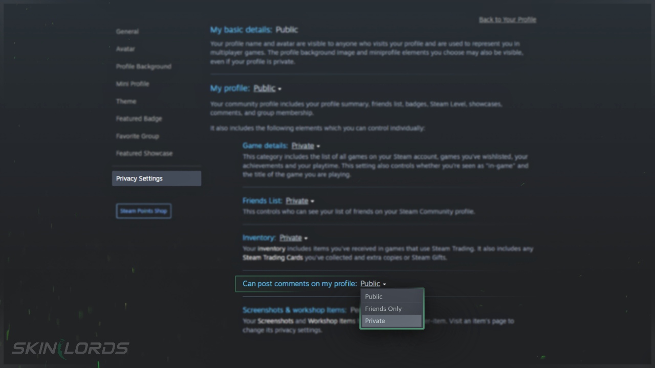 Desactivar comentarios en Steam Configuración del perfil