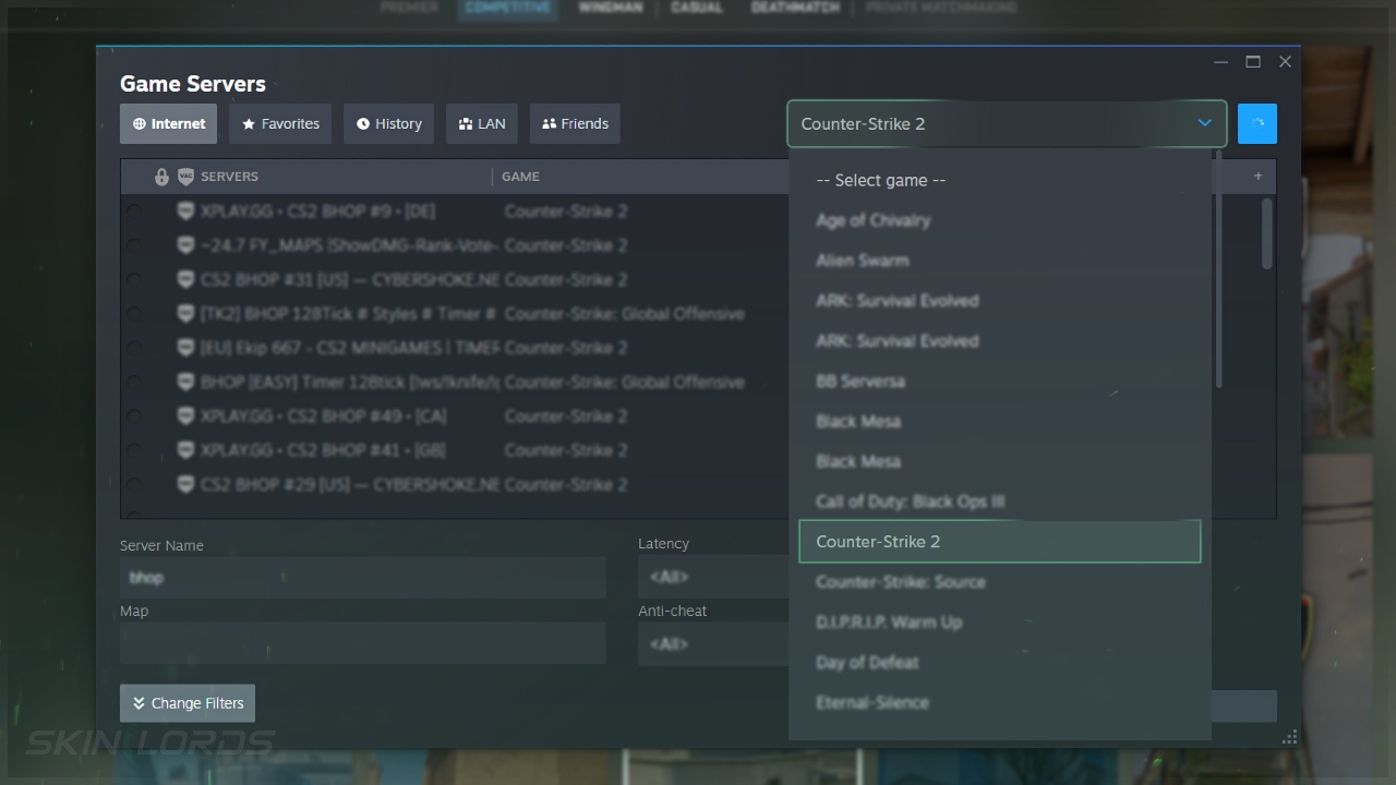 CS2 Community Servers Menu - Select Counter Strike 2