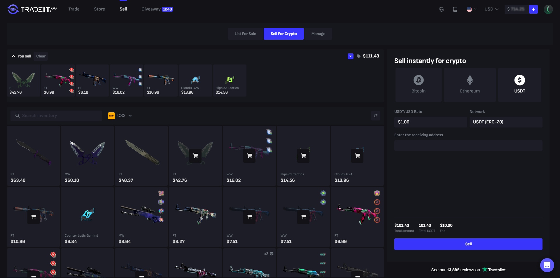 TradeIt.GG Sell Items Page