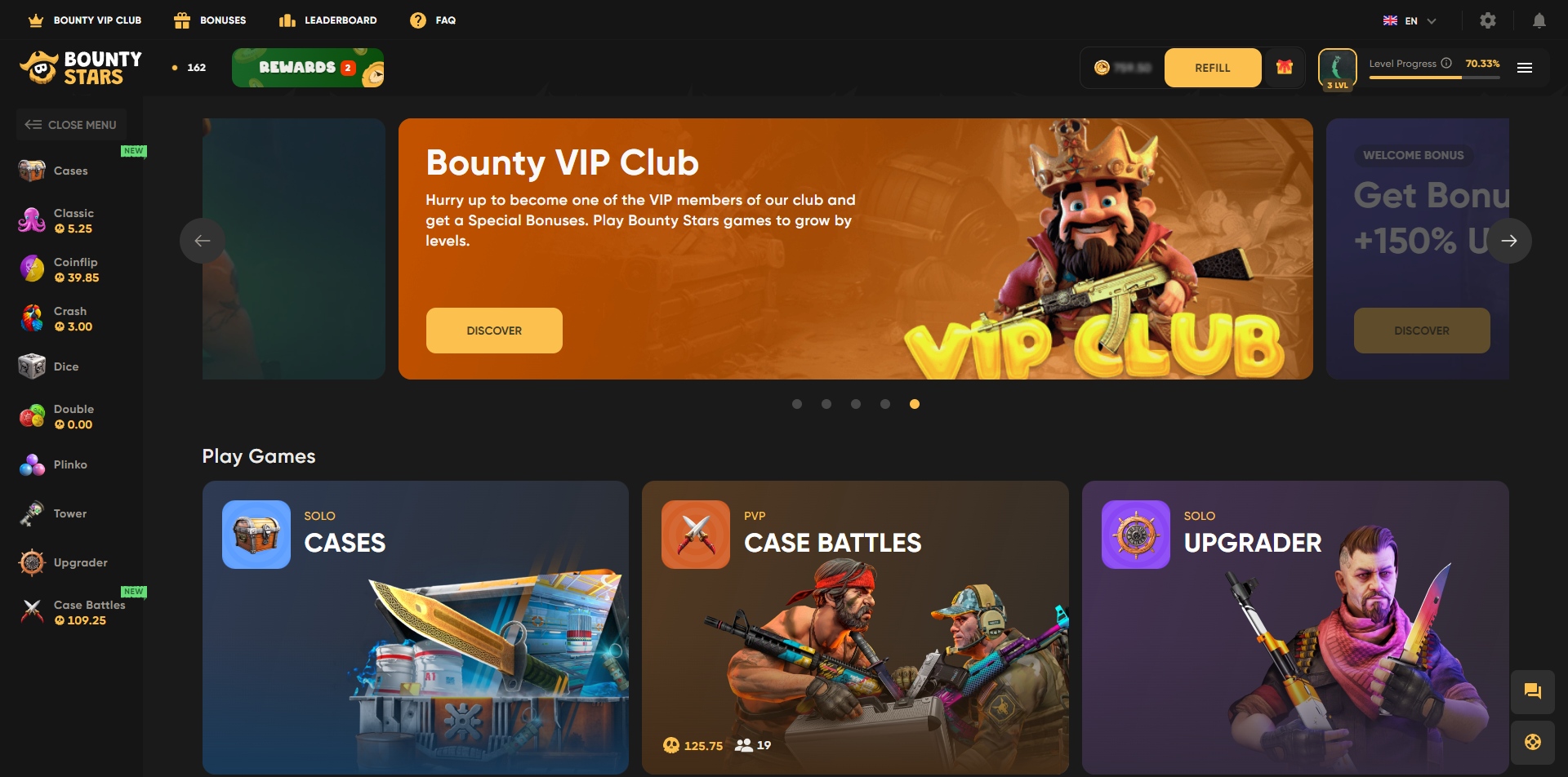 Bounty Stars Startseite Landing Page