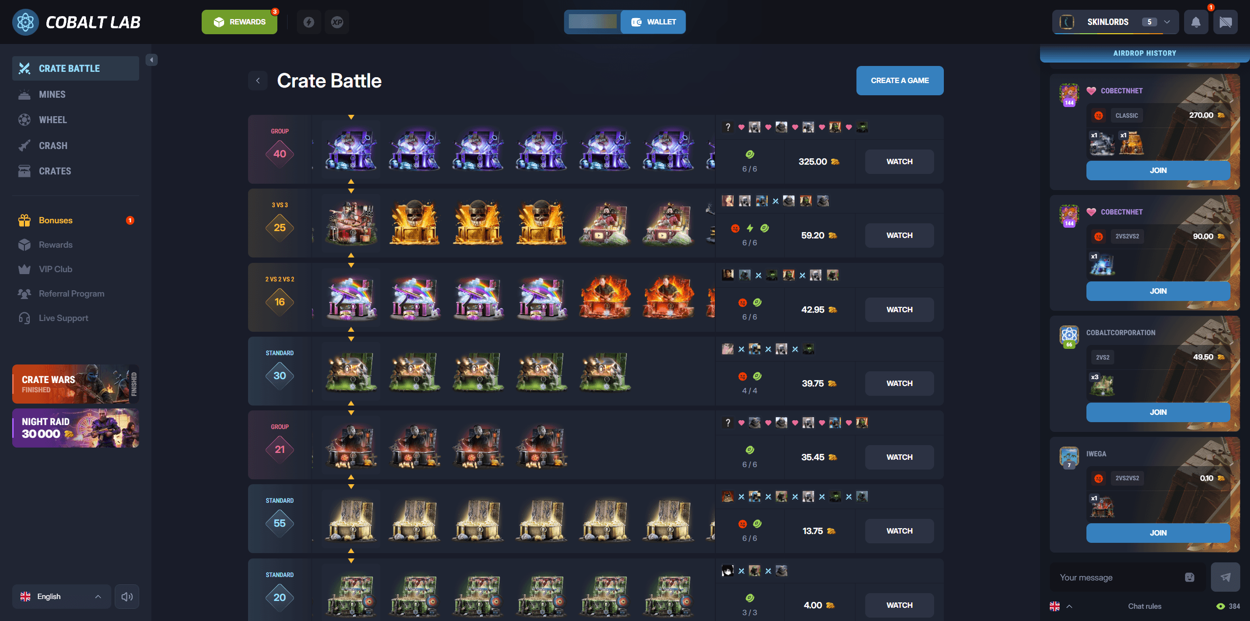 CobaltLab.tech case battle menu