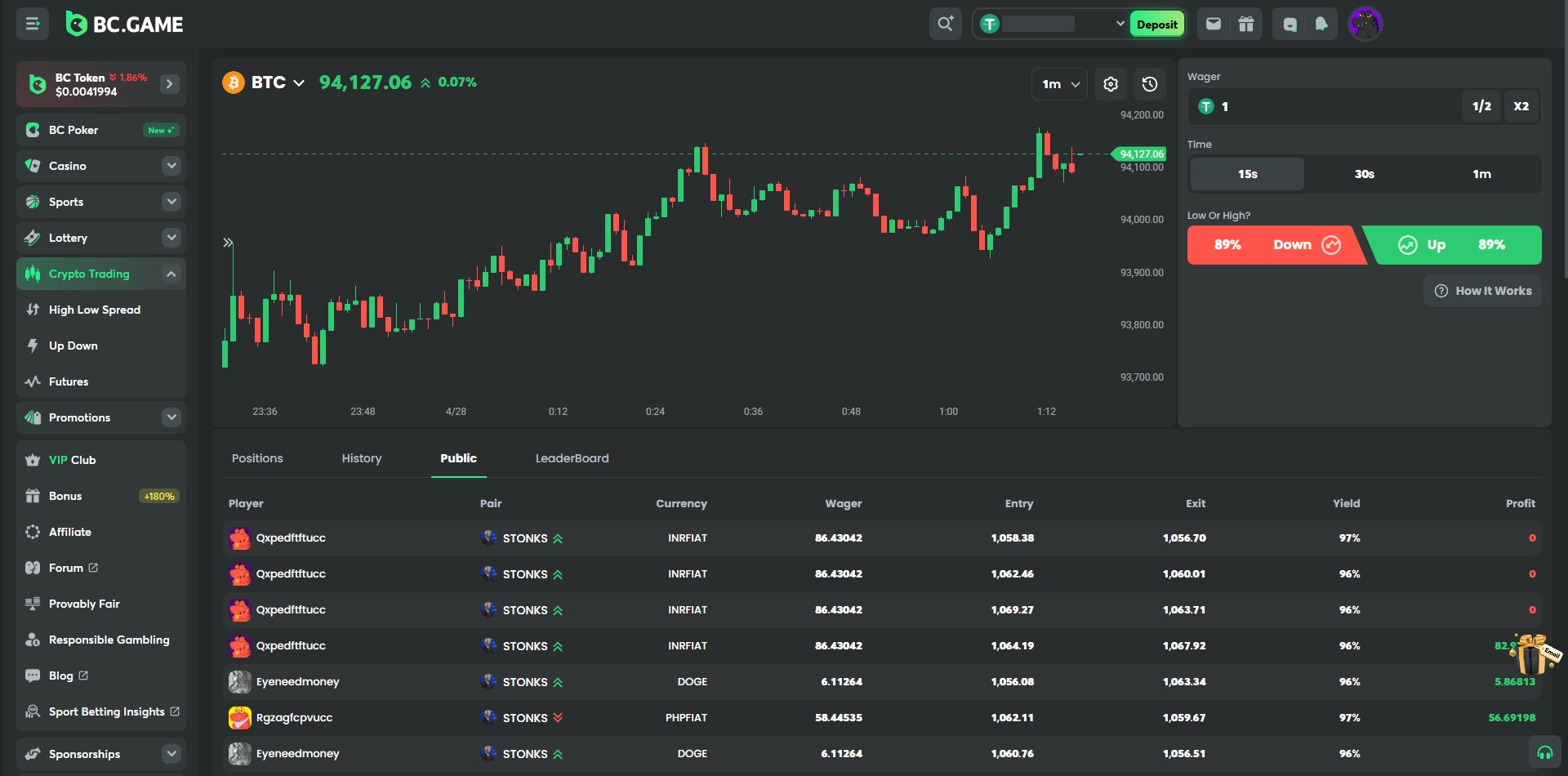 BCGame Crypto Trading