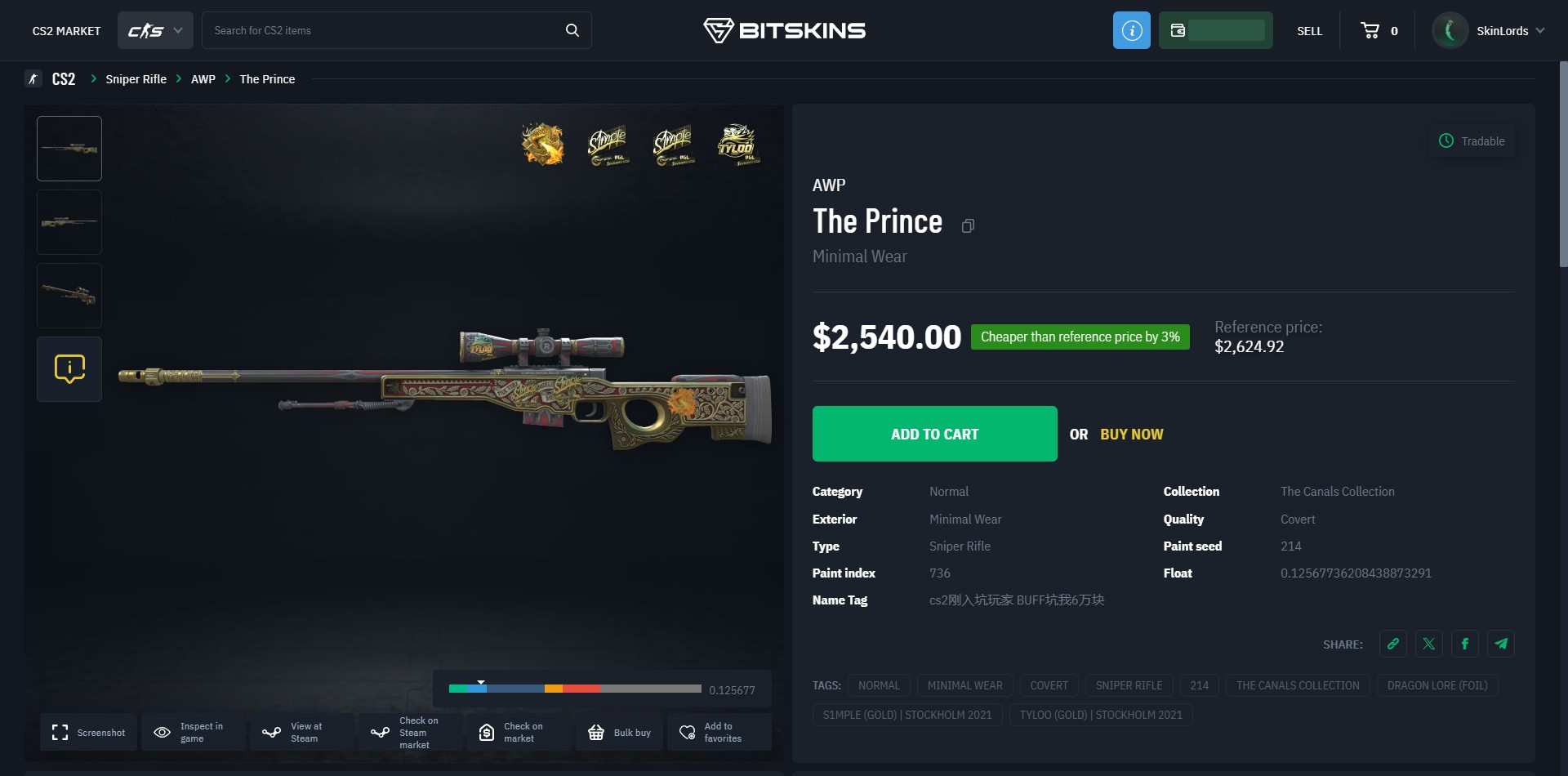 Bitskins AWP The Prince CS2 Item