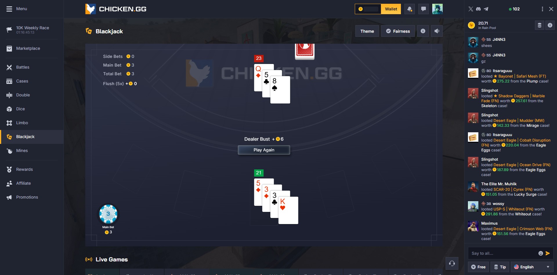 Chicken.GG Blackjack