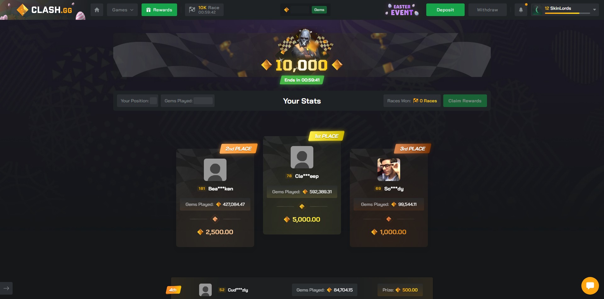 Clash.GG 10,000 Race Leaderboard