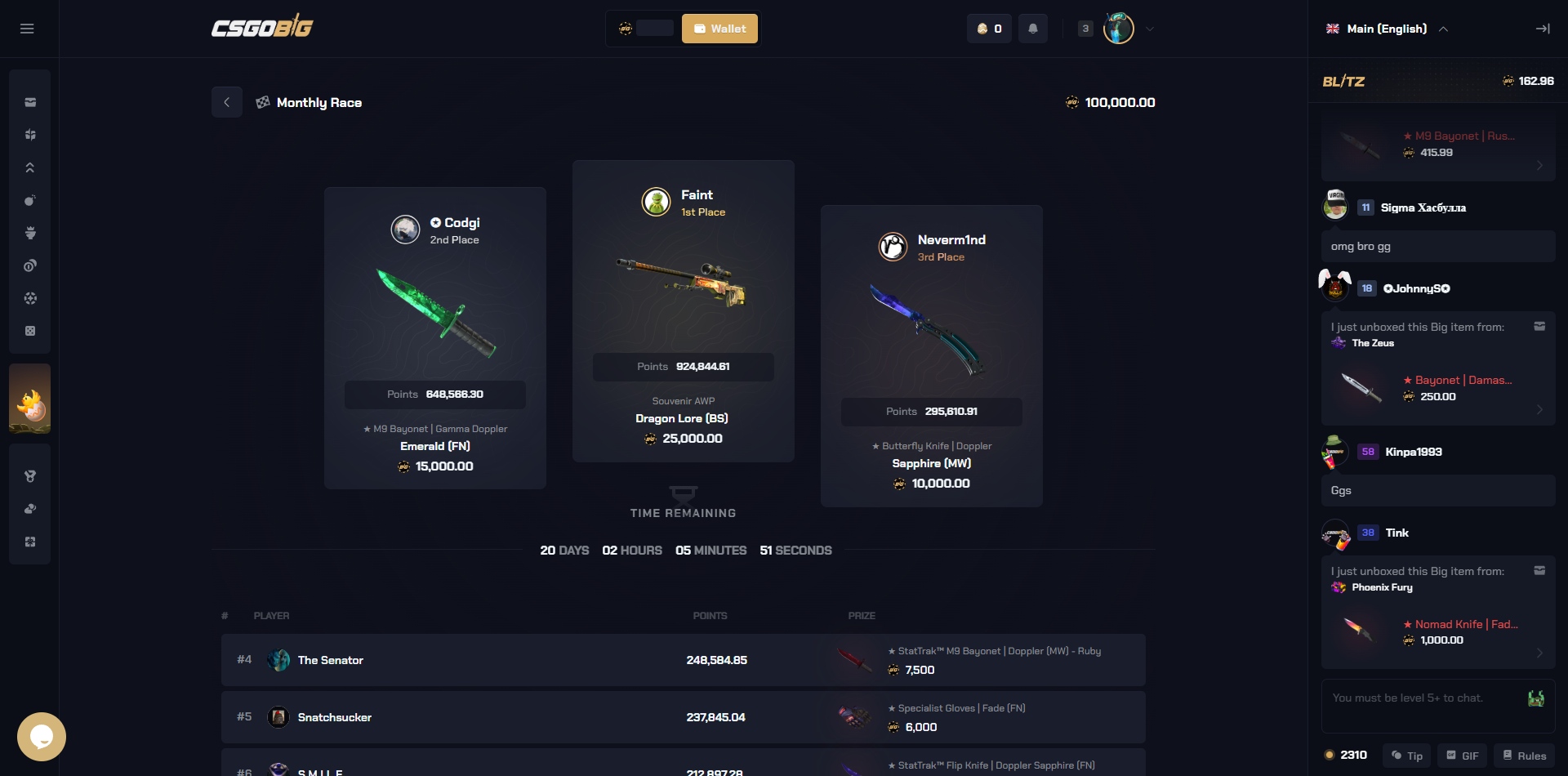 CSGOBig 100,000 Coin Monthly Race