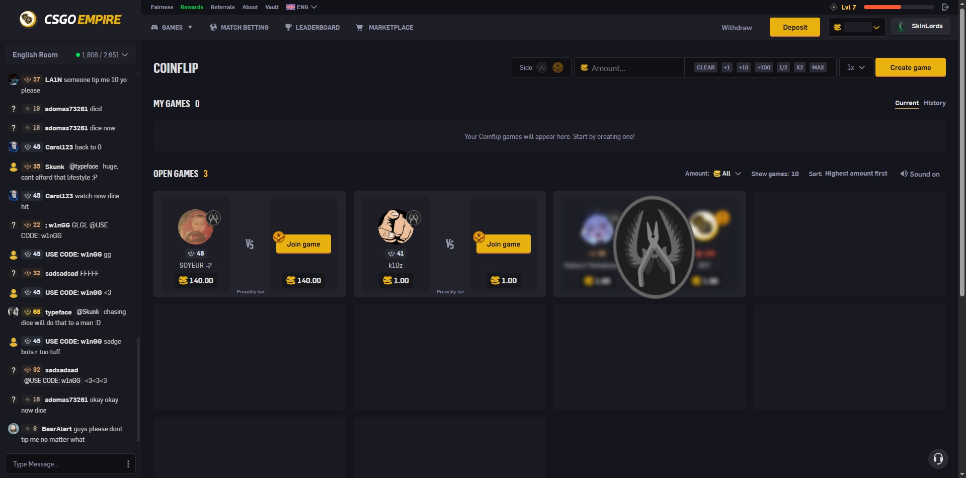 CSGOEmpire Coinflip Game