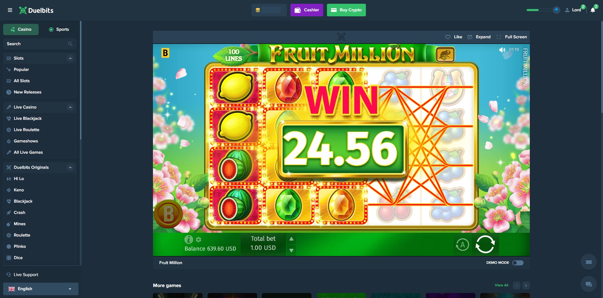 Duelbits Slots Casino Game Win