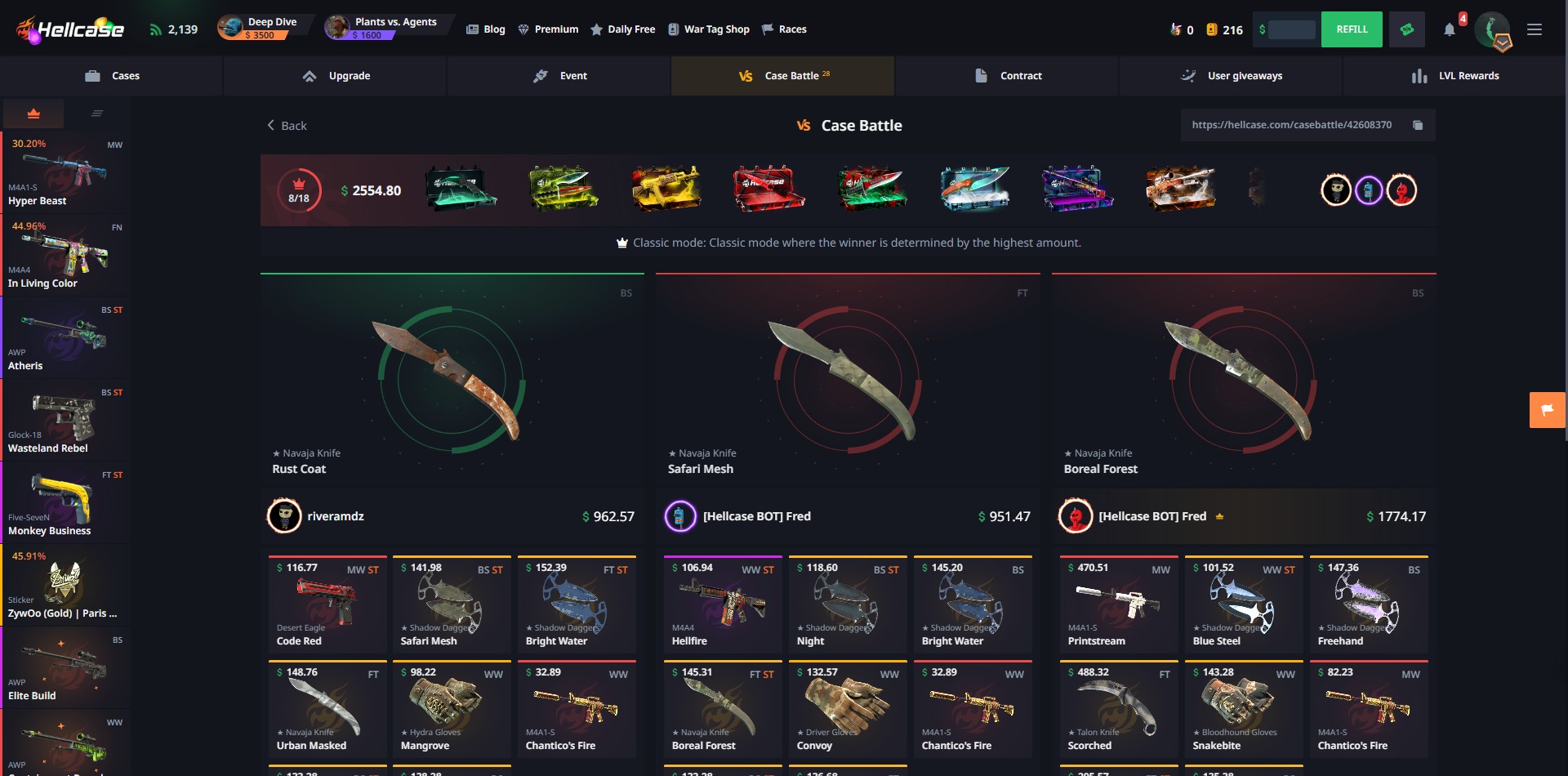 Hellcase Case Opening Battles