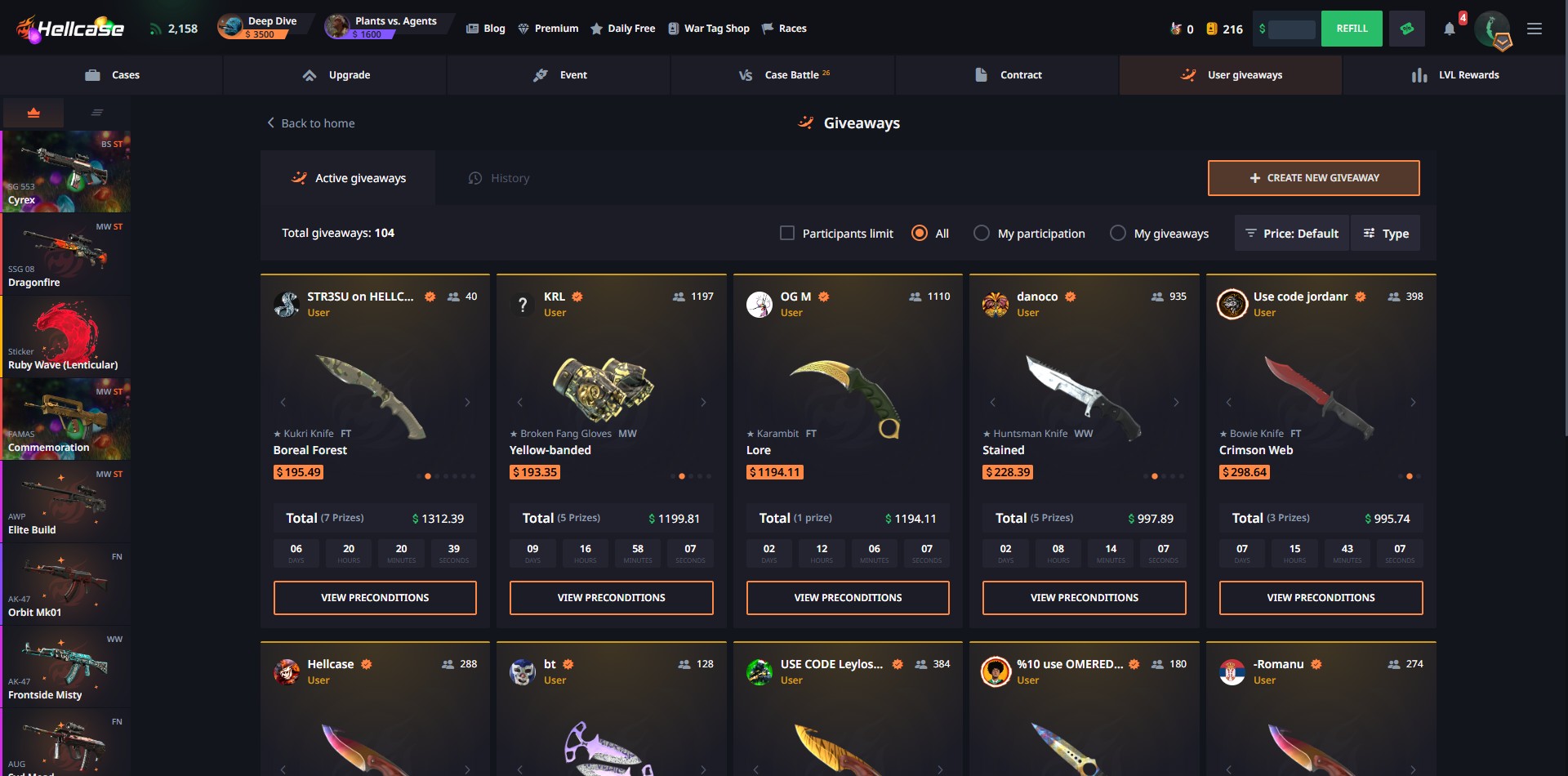 Hellcase User Giveaways