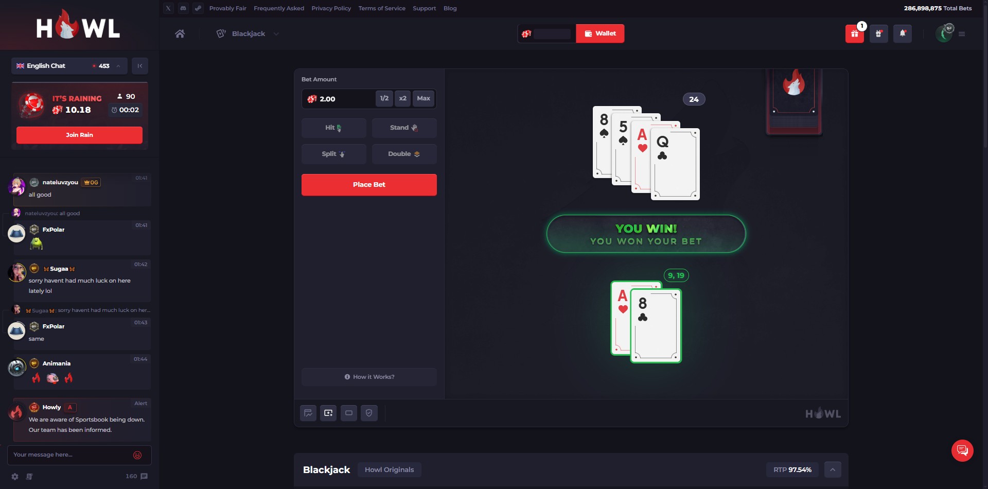 Howl.GG Blackjack Original Game